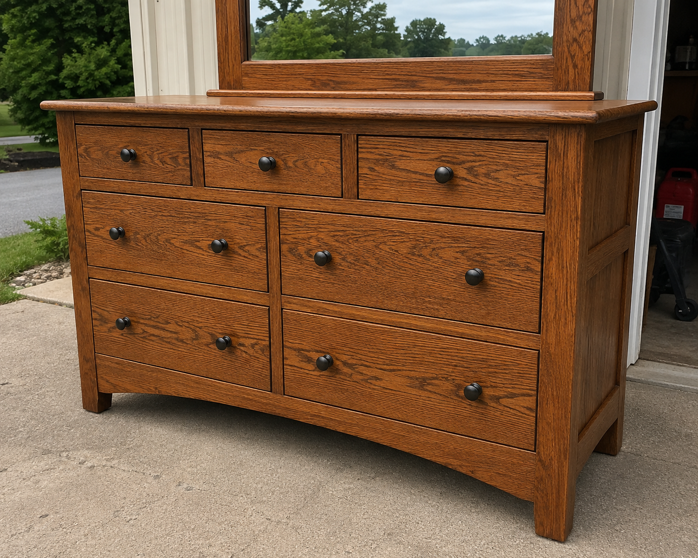 Solid Oak Amish Dresser with Mirror